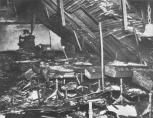 At around 3:00 p.m., a large portion of the roof over the north wing collapsed, crashing down on the students remaining in the north wing classrooms. The shock wave and blast of superheated smoke and gases that surged through the second floor effectively ensured that no student or teacher remaining would be leave the fire-ravaged north wing alive. Here in room 209, only one student remained and perished when the roof caved it, thanks to a porch cover below a corner window, and to the efforts of Father Ognibene and parent Sam Tortorice who helped students escape that same corner window.