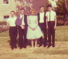L-R are Gene Fedenzo, Jerry Ramoska, Joyce Peneschi, Bob Ramoska (twin brother of Jerry), and Pat Guzaldo. (Photo Courtesy of Joyce Peneschi)