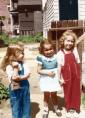 Sansonetti kids in the back yard. Peggy and cousin Rosalie, both age 3, and Peggy's sister Kathy, age 5, in red. (Photo courtesy of Kathy Sansonetti via Jim Gibbons)